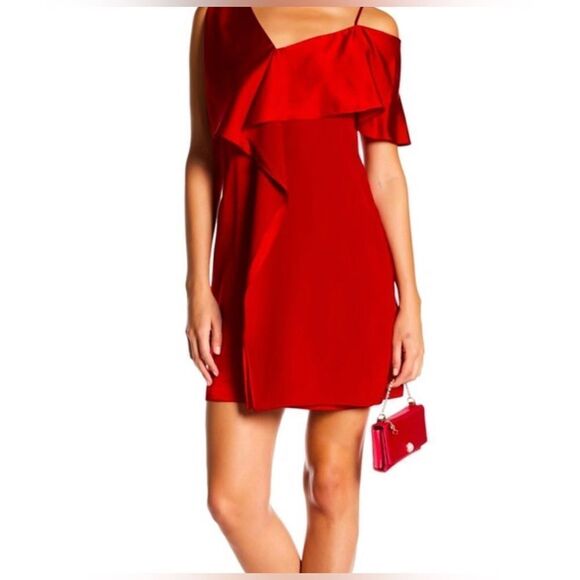 DianeVonFurstenberg Red Asymmetrical Ruffle Dress size 2 - Picture 1 of 11